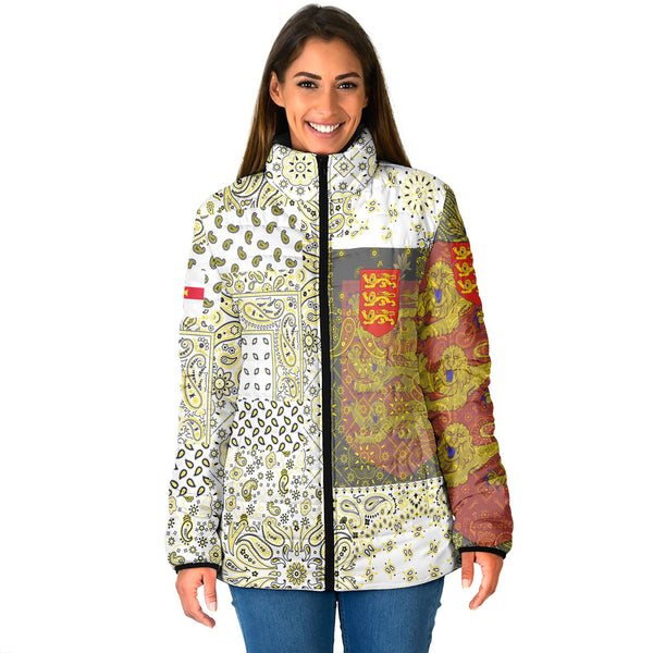 Guernsey Women Padded Jacket Paisley Flag And Skull Style 1