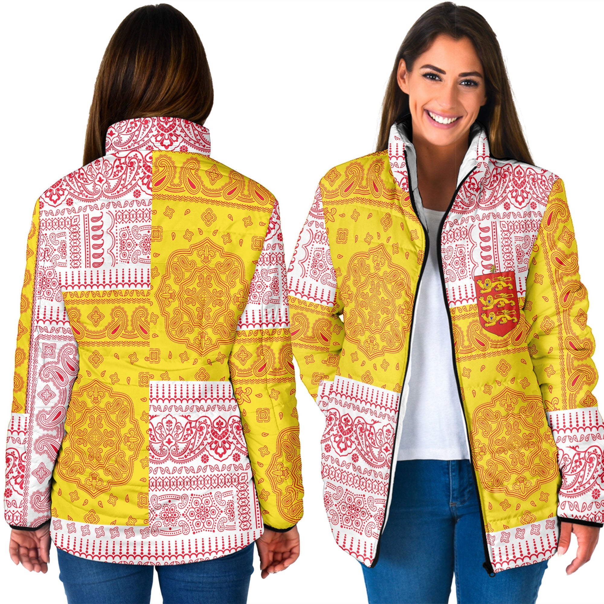 Guernsey Women Padded Jacket Flag And Paisley Basic Style 3