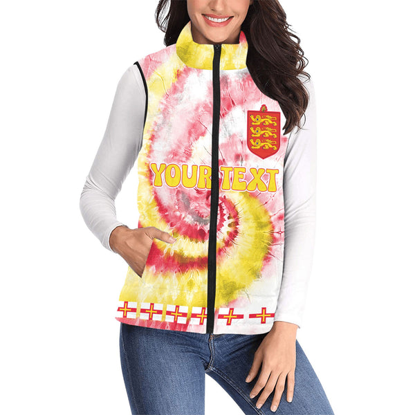 Guernsey Women Padded Jacket Vest Custom Tie Dye Style 1