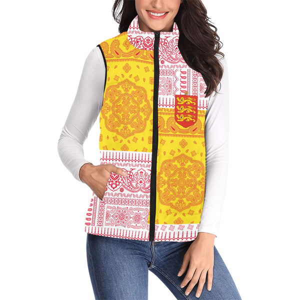 Guernsey Women Padded Jacket Vest Flag And Paisley Basic Style 1