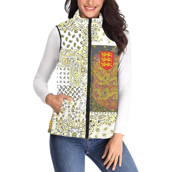 Guernsey Women Padded Jacket Vest Paisley Flag And Skull Style 1