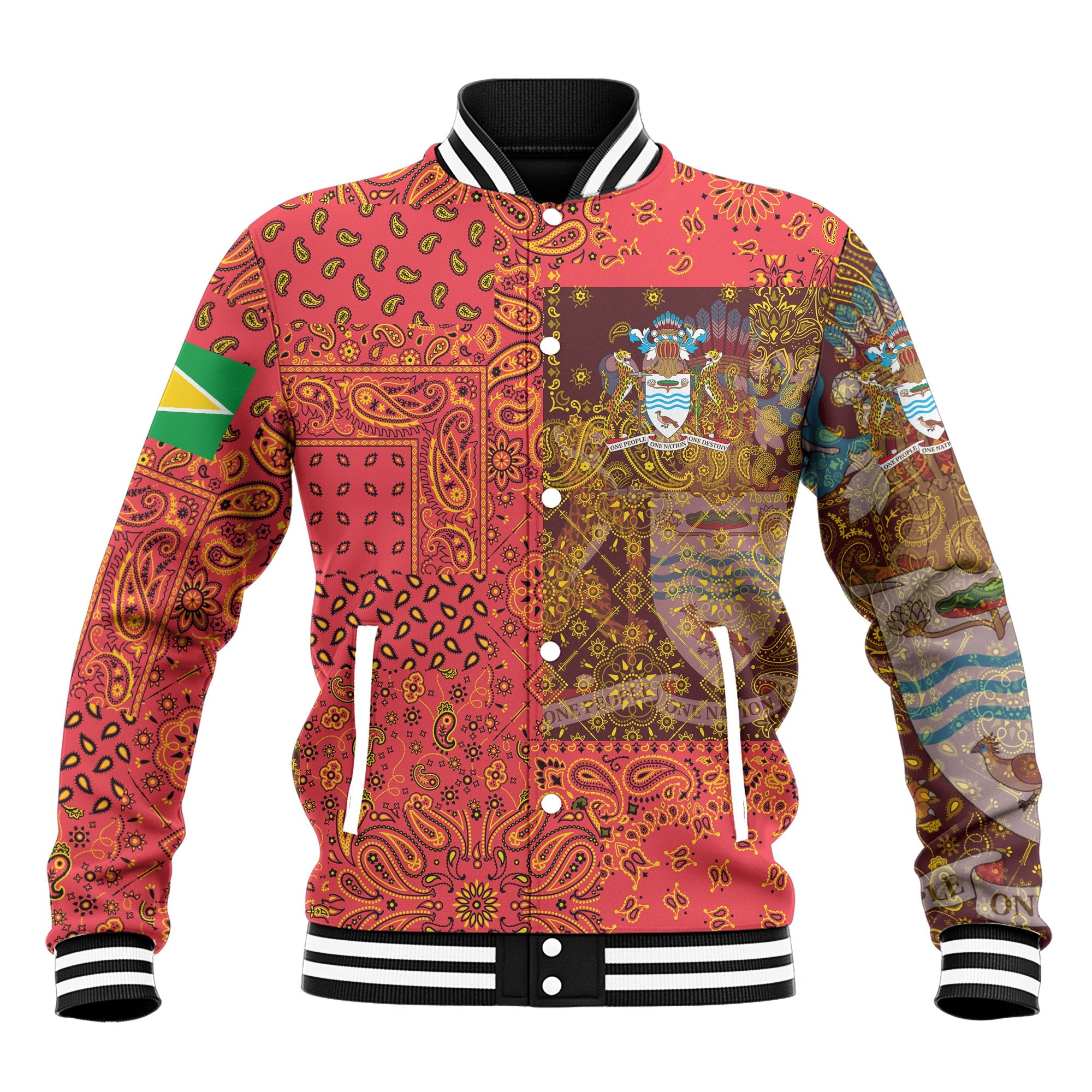 Guyana Baseball Jacket Paisley Flag And Skull Style 2