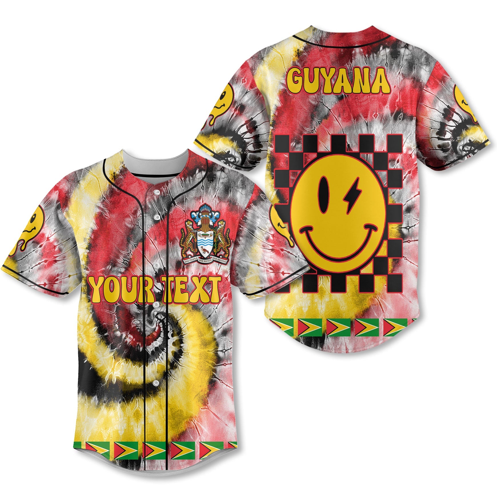 Guyana Baseball Jersey Custom Tie Dye Style 1