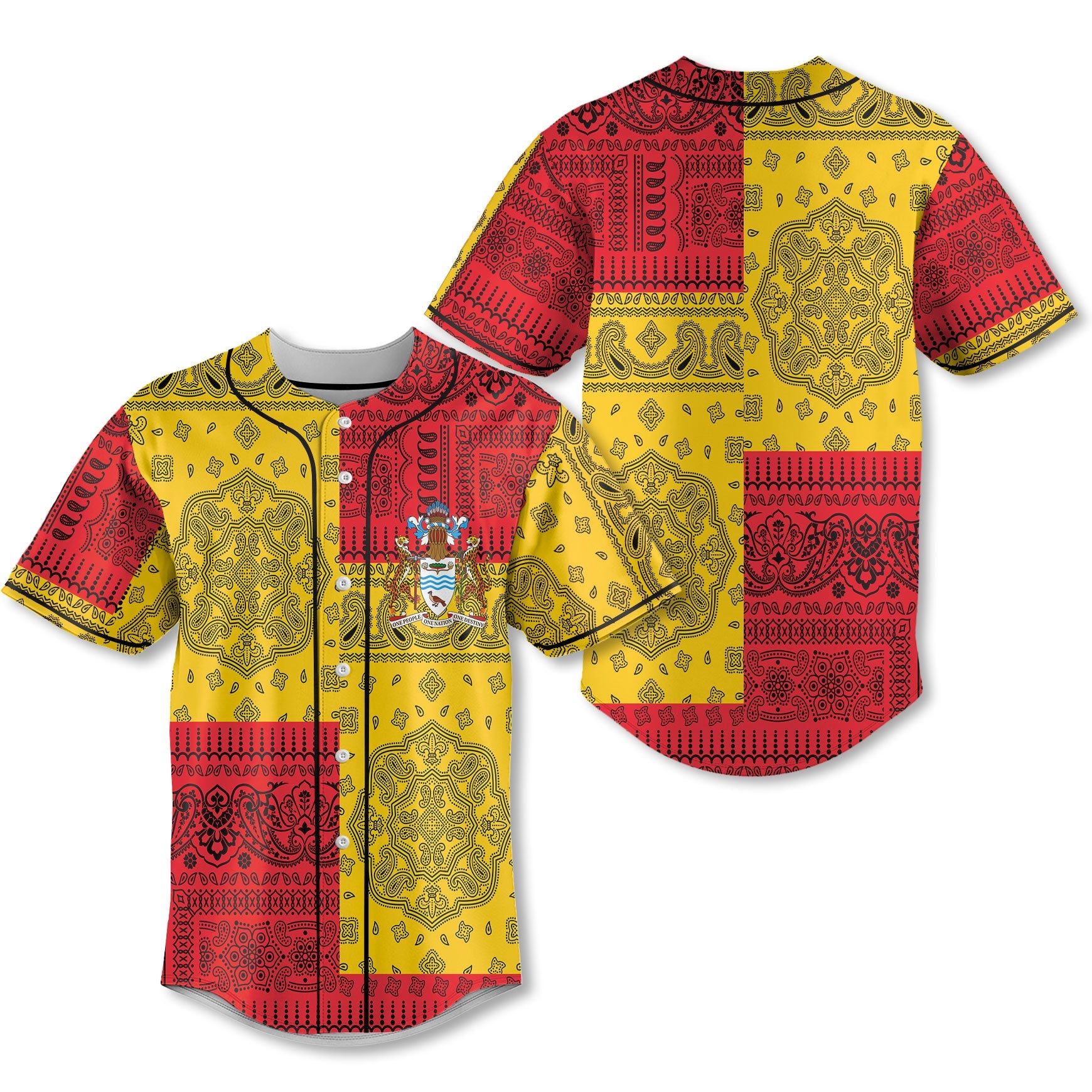 Guyana Baseball Jersey Flag And Paisley Basic Style 1