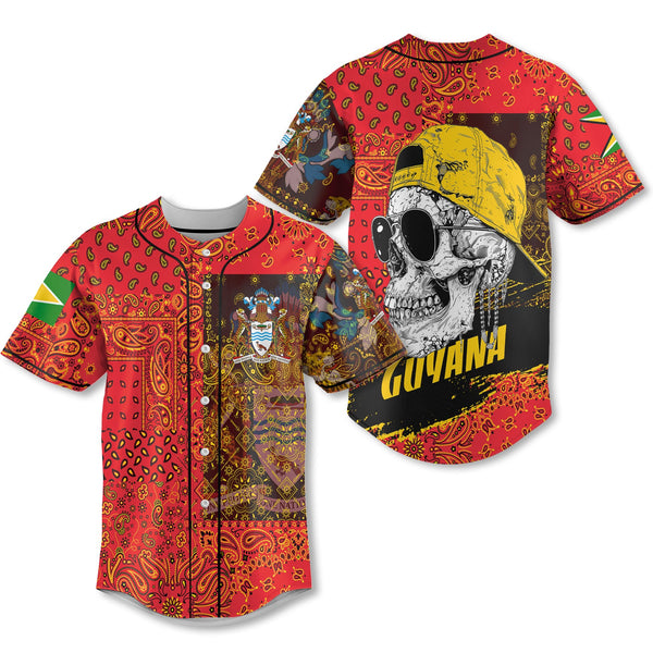 Guyana Baseball Jersey Paisley Flag And Skull Style 1