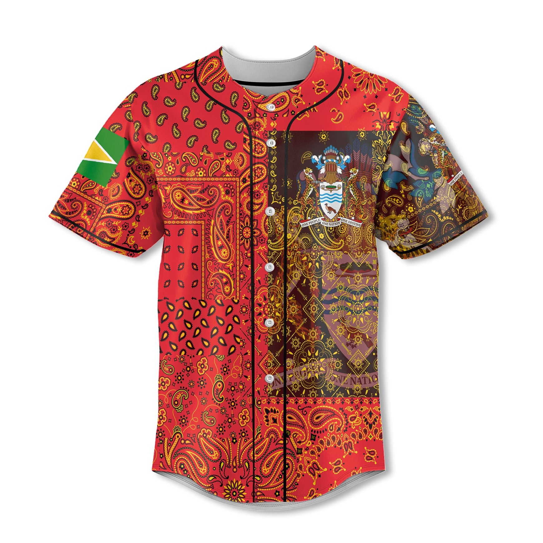 Guyana Baseball Jersey Paisley Flag And Skull Style 2