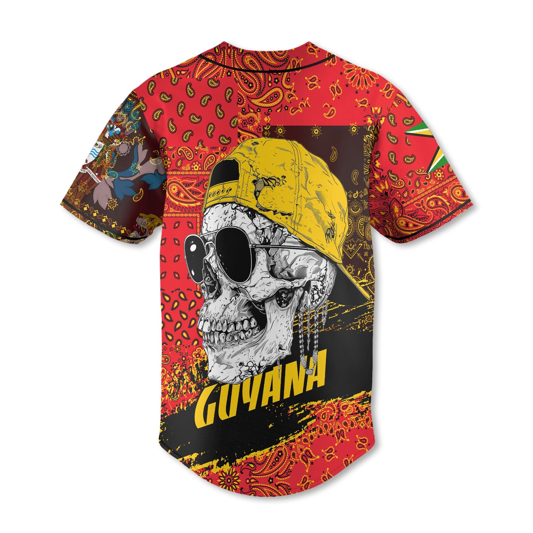 Guyana Baseball Jersey Paisley Flag And Skull Style 3