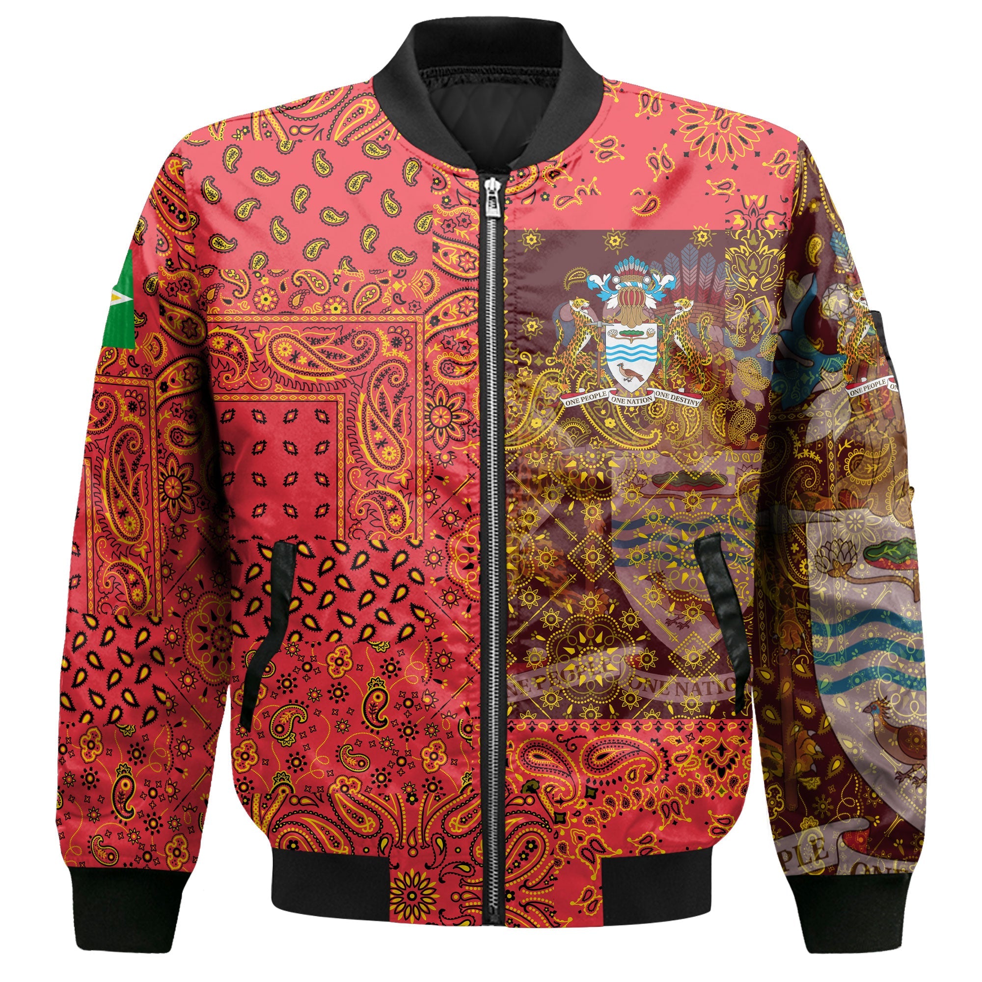 Guyana Bomber Jacket Paisley Flag And Skull Style 2