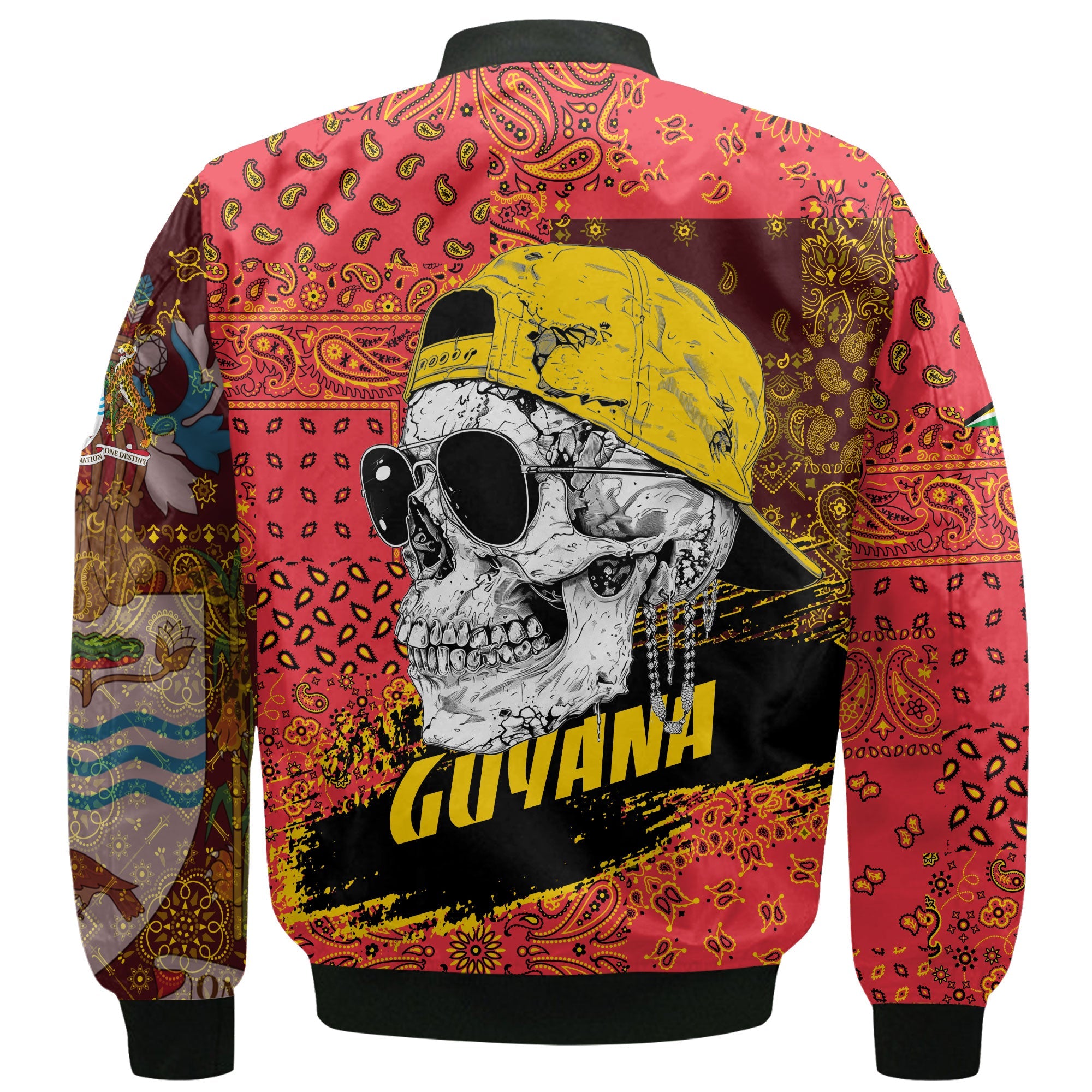 Guyana Bomber Jacket Paisley Flag And Skull Style 3