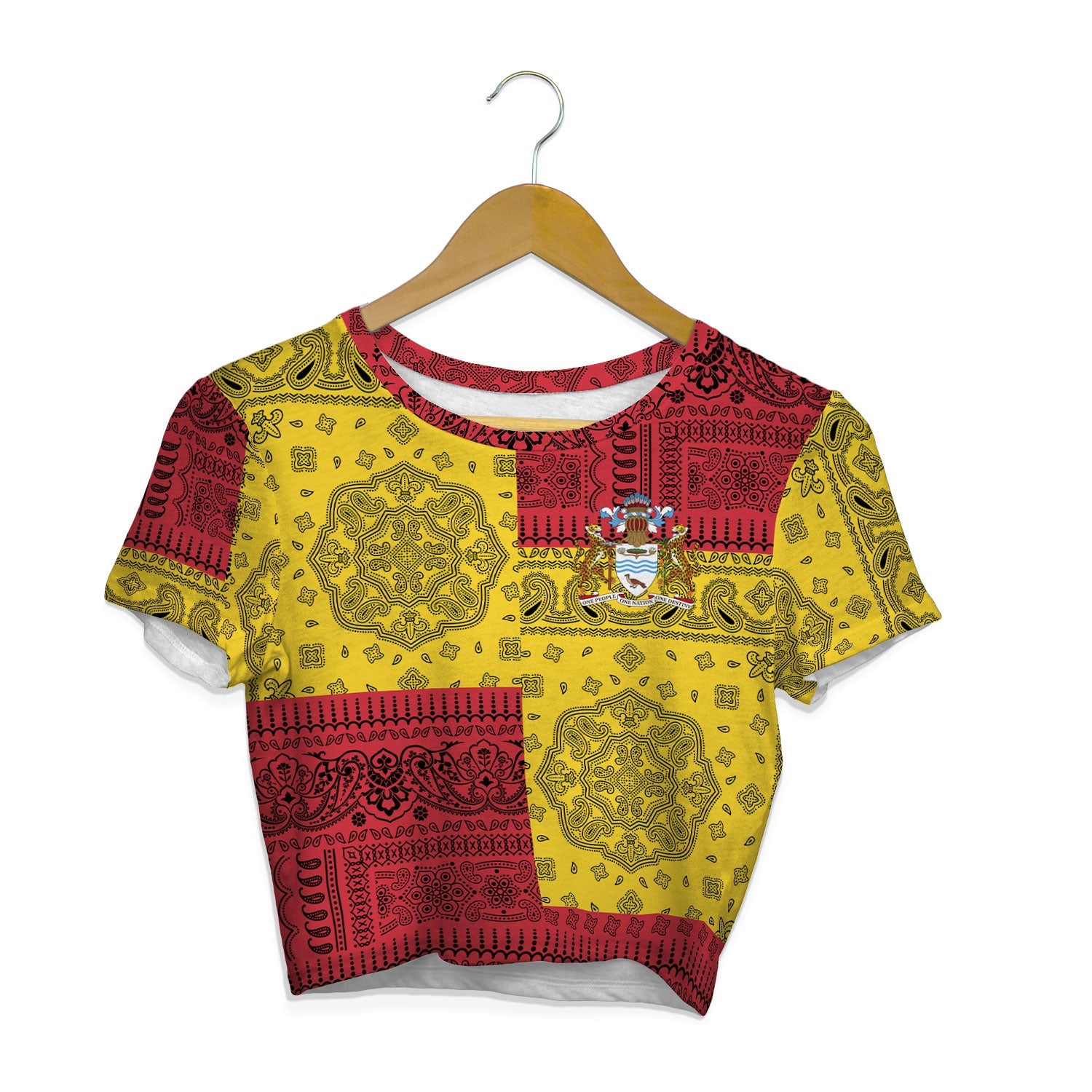 Guyana Croptop T Shirt Flag And Paisley Basic Style 1