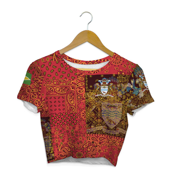 Guyana Croptop T Shirt Paisley Flag And Skull Style 1