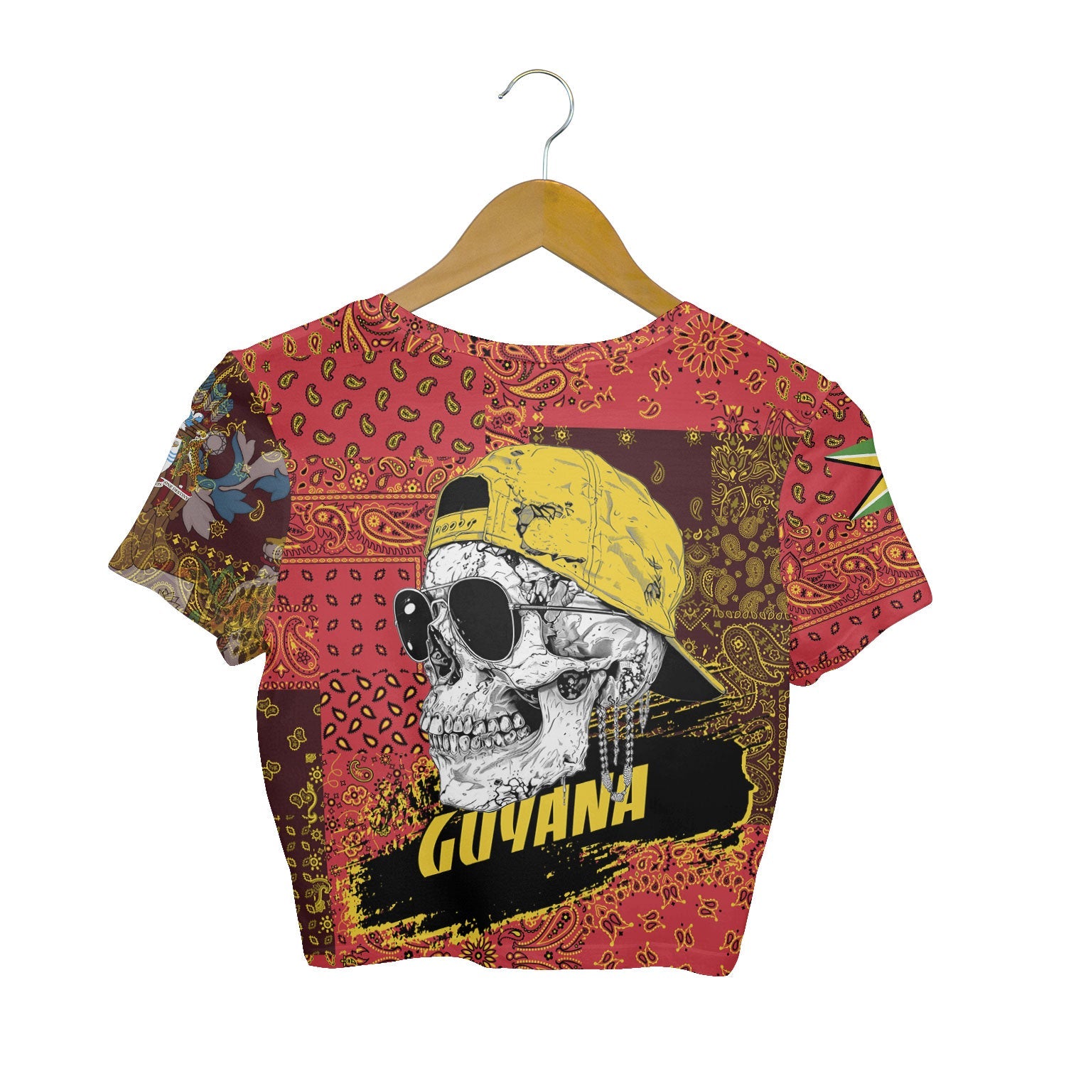 Guyana Croptop T Shirt Paisley Flag And Skull Style 2