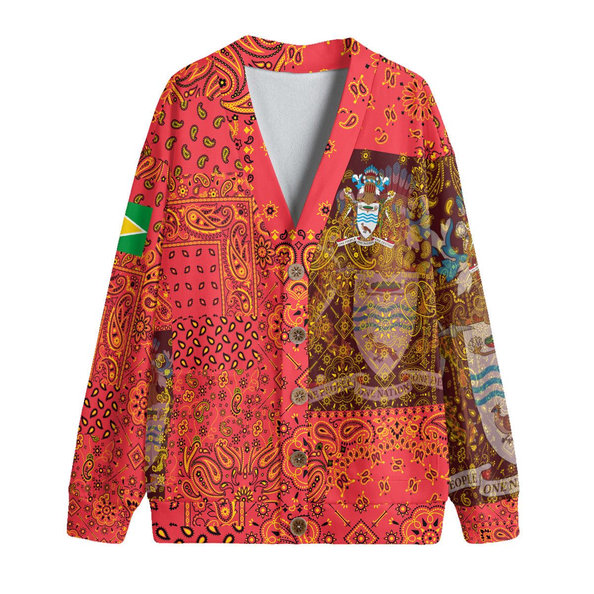 Guyana Fleece Cardigan Paisley Flag And Skull Style 1