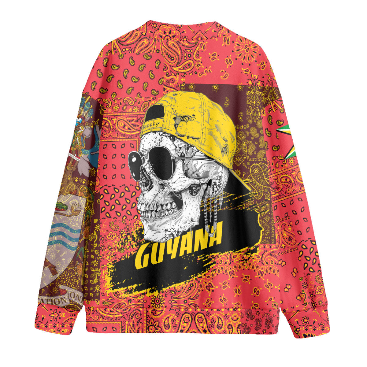 Guyana Fleece Cardigan Paisley Flag And Skull Style 2