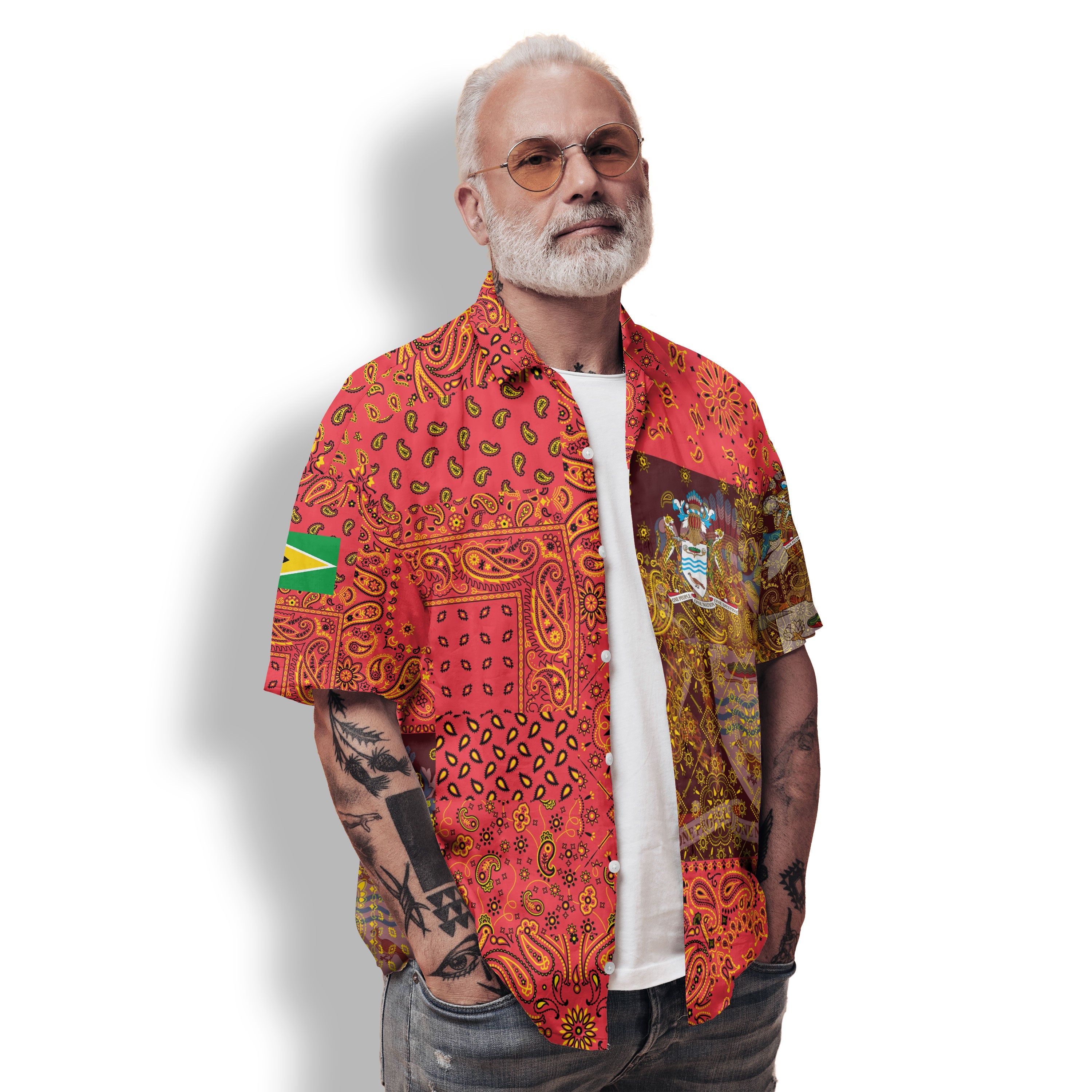 Guyana Hawaiian Shirt Paisley Flag And Skull Style 2