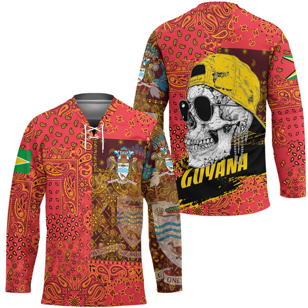 Guyana Hockey Jersey Paisley Flag And Skull Style 1