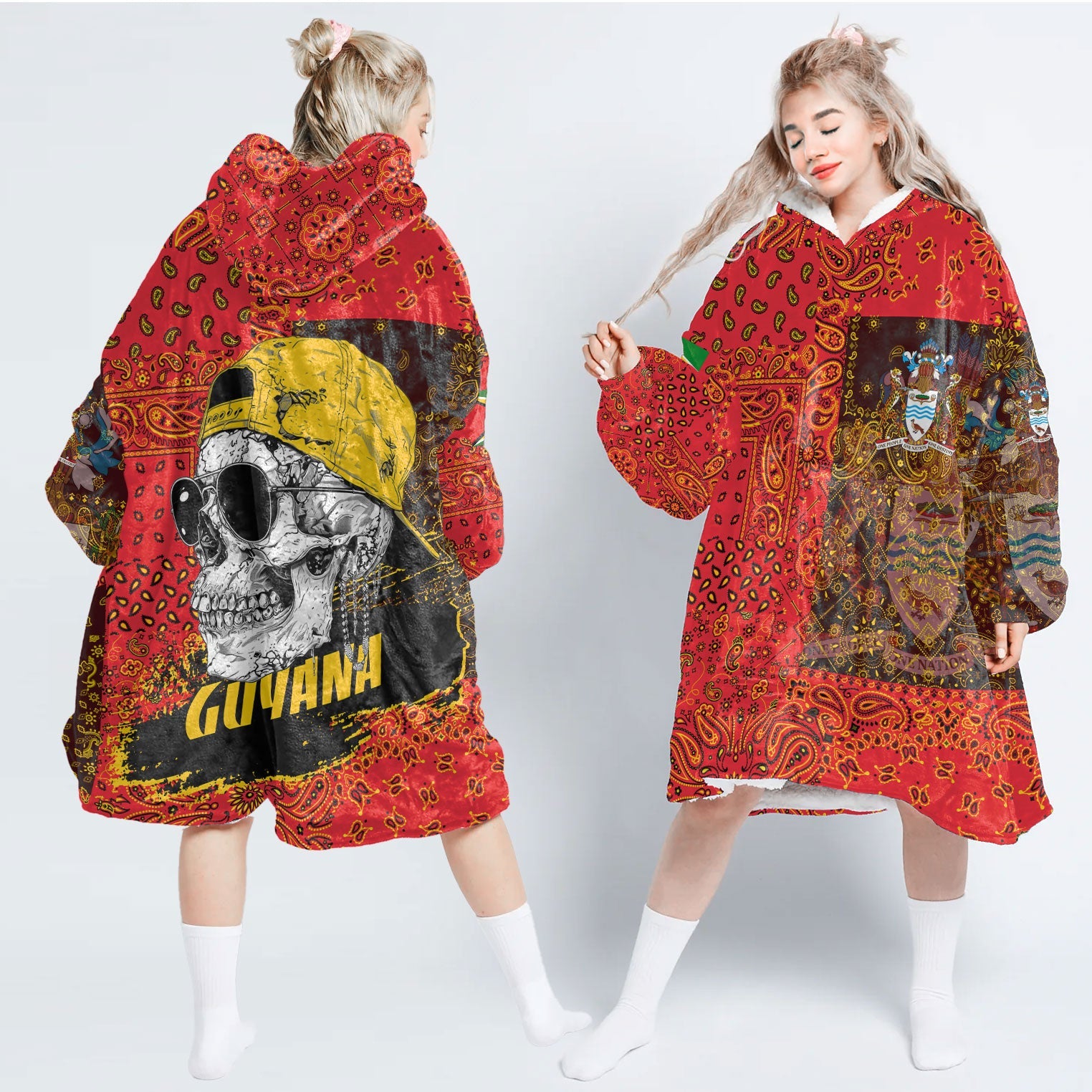 Guyana Hoodie Blanket Paisley Flag And Skull Style 1