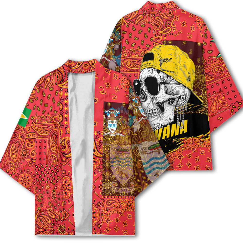 Guyana Kimono Paisley Flag And Skull Style 2