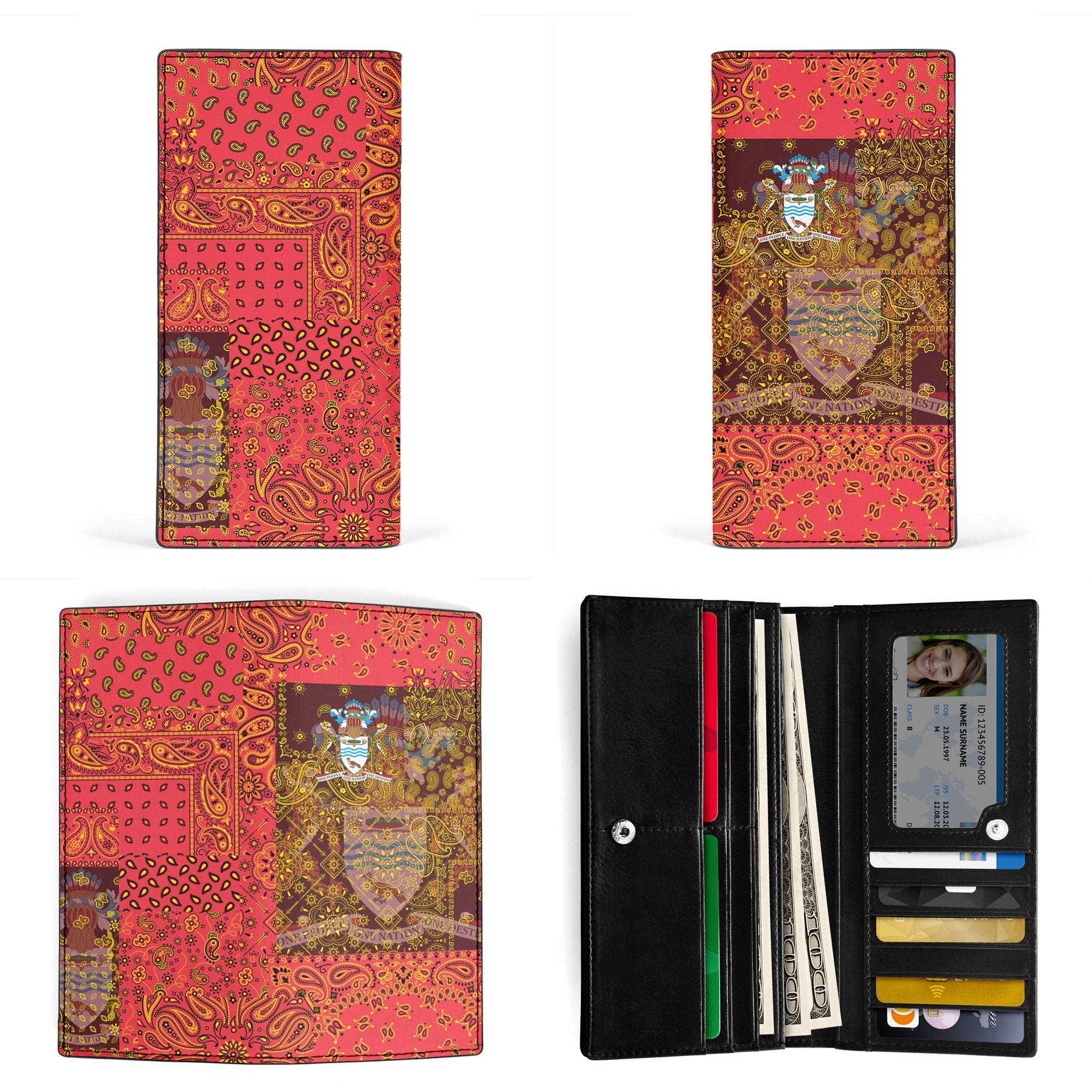 Guyana Leather Wallet Paisley Flag And Skull Style 3