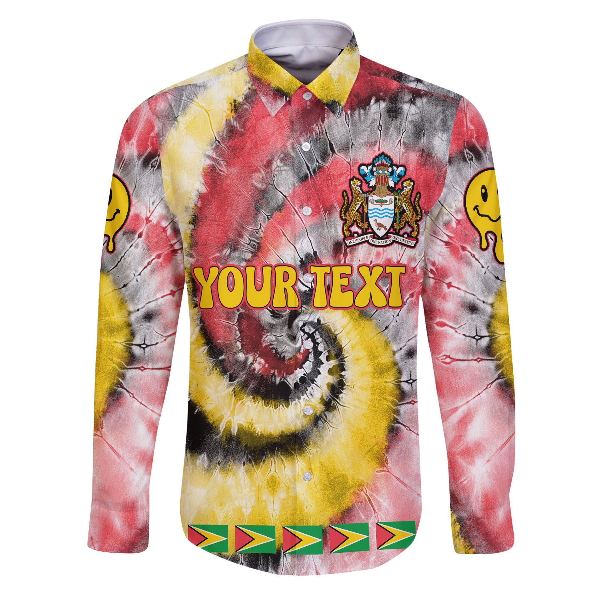 Guyana Long Sleeve Button Shirt Custom Tie Dye Style 1