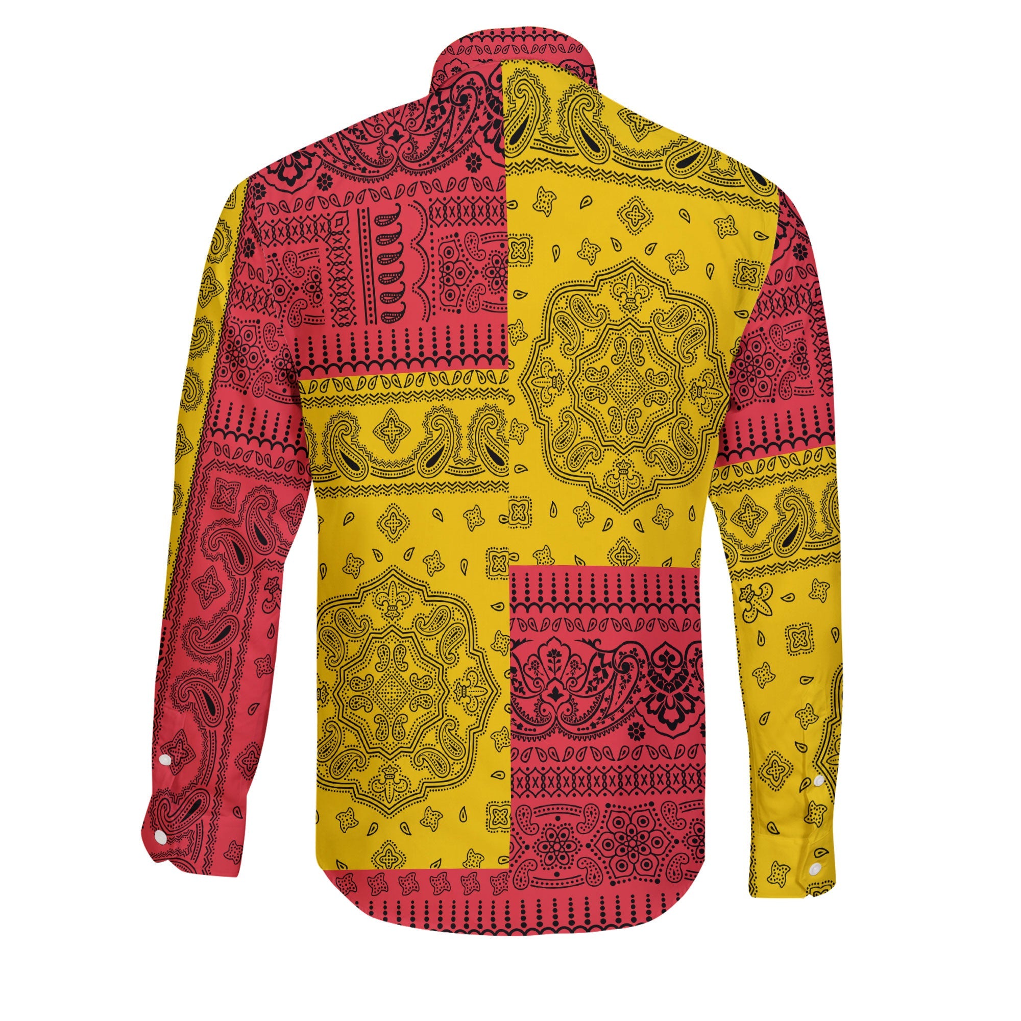 Guyana Long Sleeve Button Shirt Flag And Paisley Basic Style 2