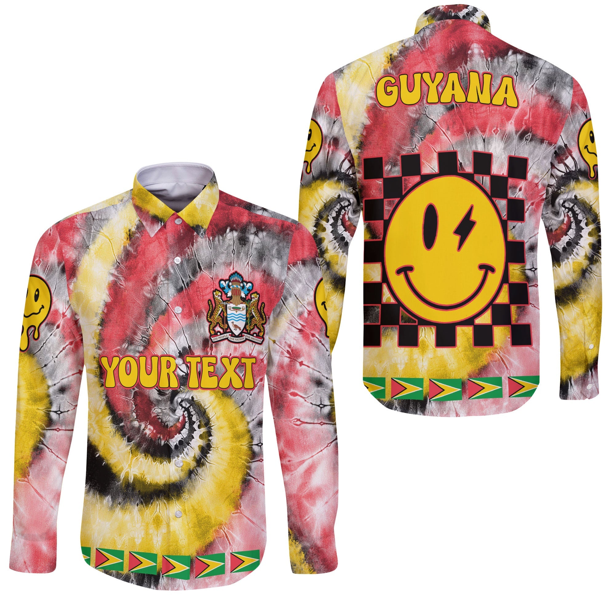 Guyana Long Sleeve Button Shirt Custom Tie Dye Style 3