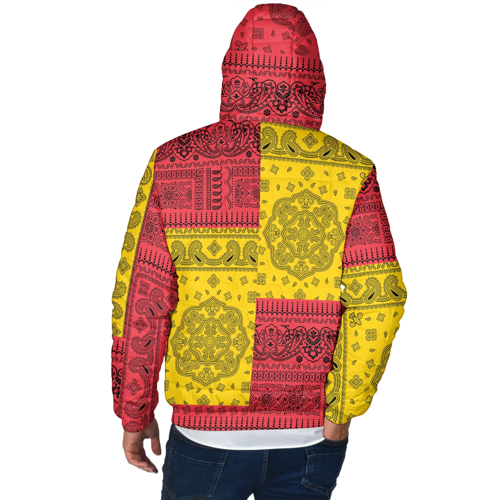 Guyana Men Hooded Padded Jacket Flag And Paisley Basic Style 3