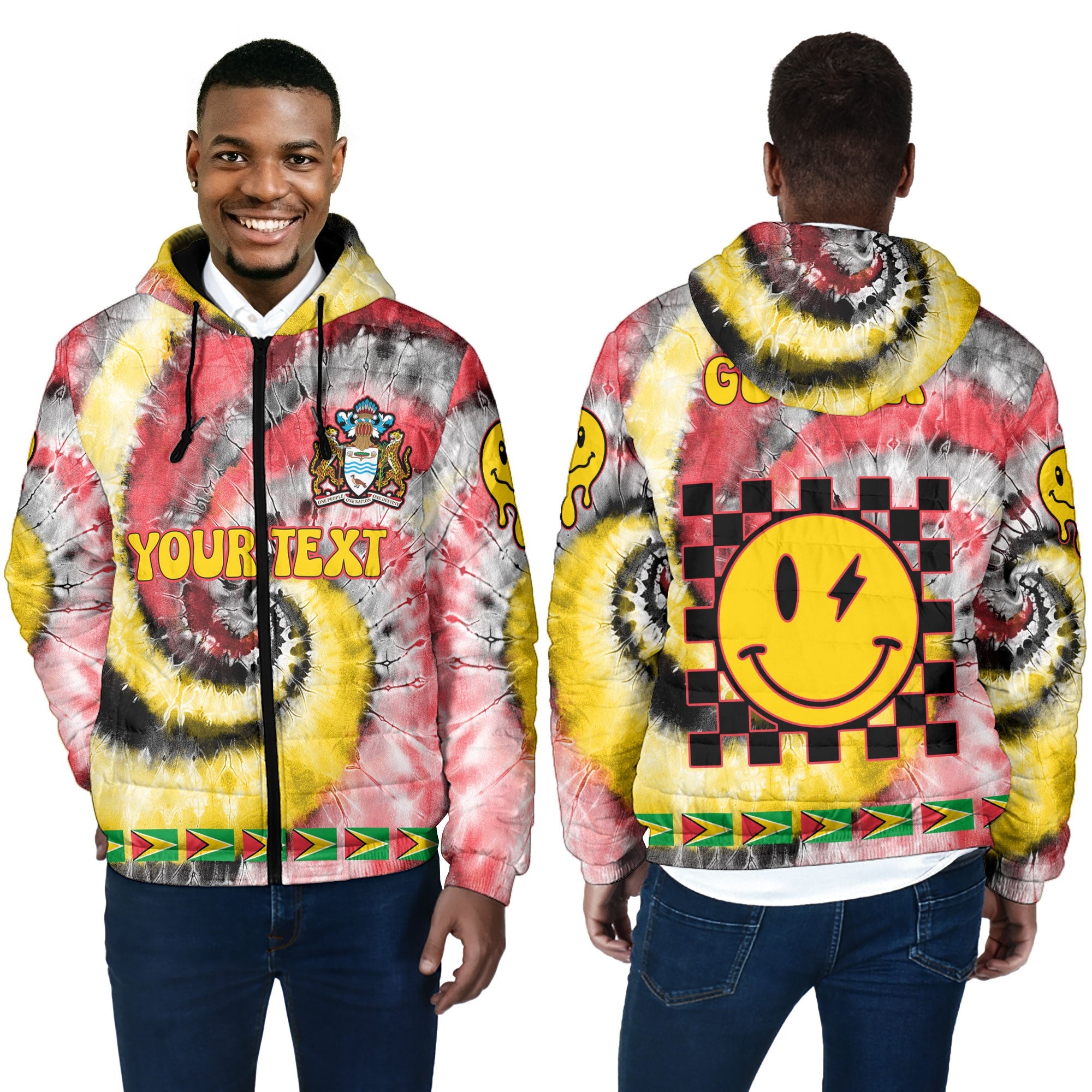 Guyana Men Hooded Padded Jacket Custom Tie Dye Style 4