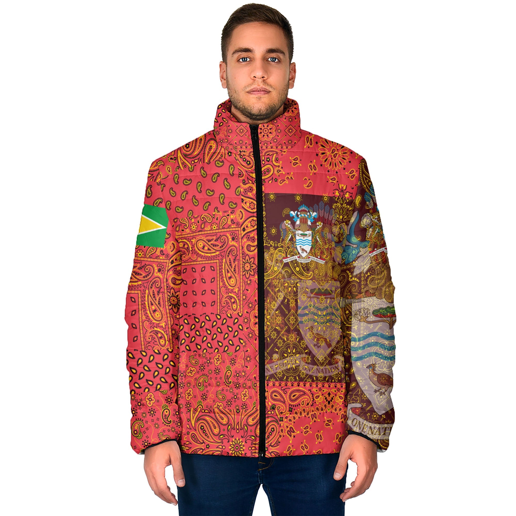 Guyana Men Padded Jacket Paisley Flag And Skull Style 1