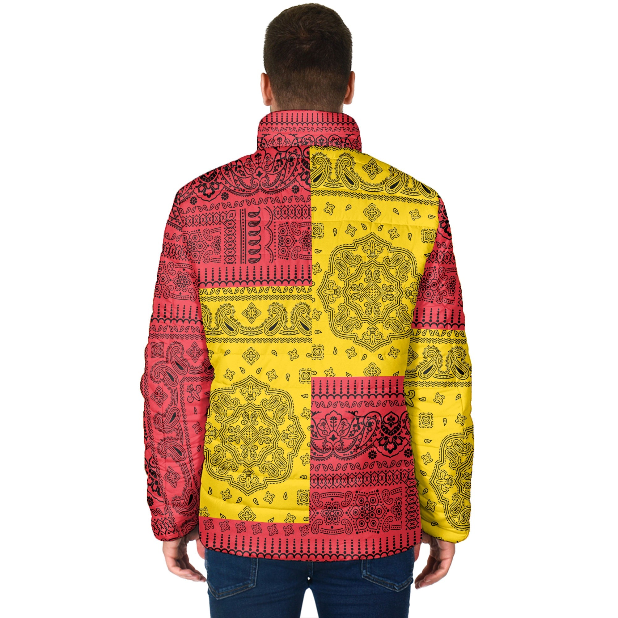 Guyana Men Padded Jacket Flag And Paisley Basic Style 2