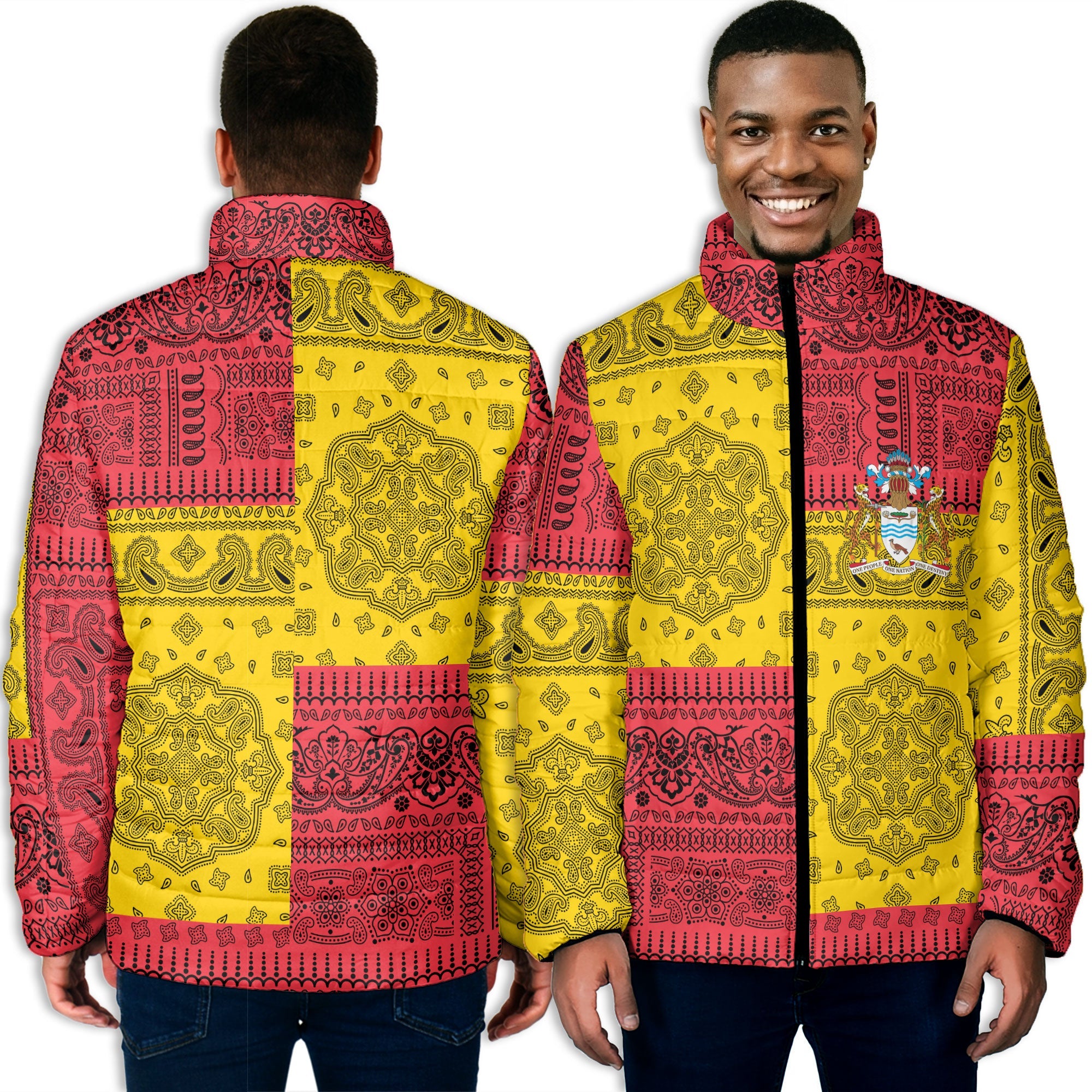 Guyana Men Padded Jacket Flag And Paisley Basic Style 3