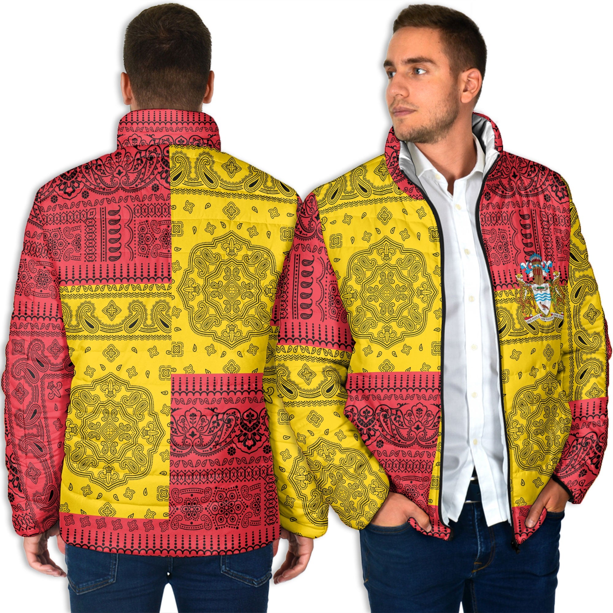 Guyana Men Padded Jacket Flag And Paisley Basic Style 4