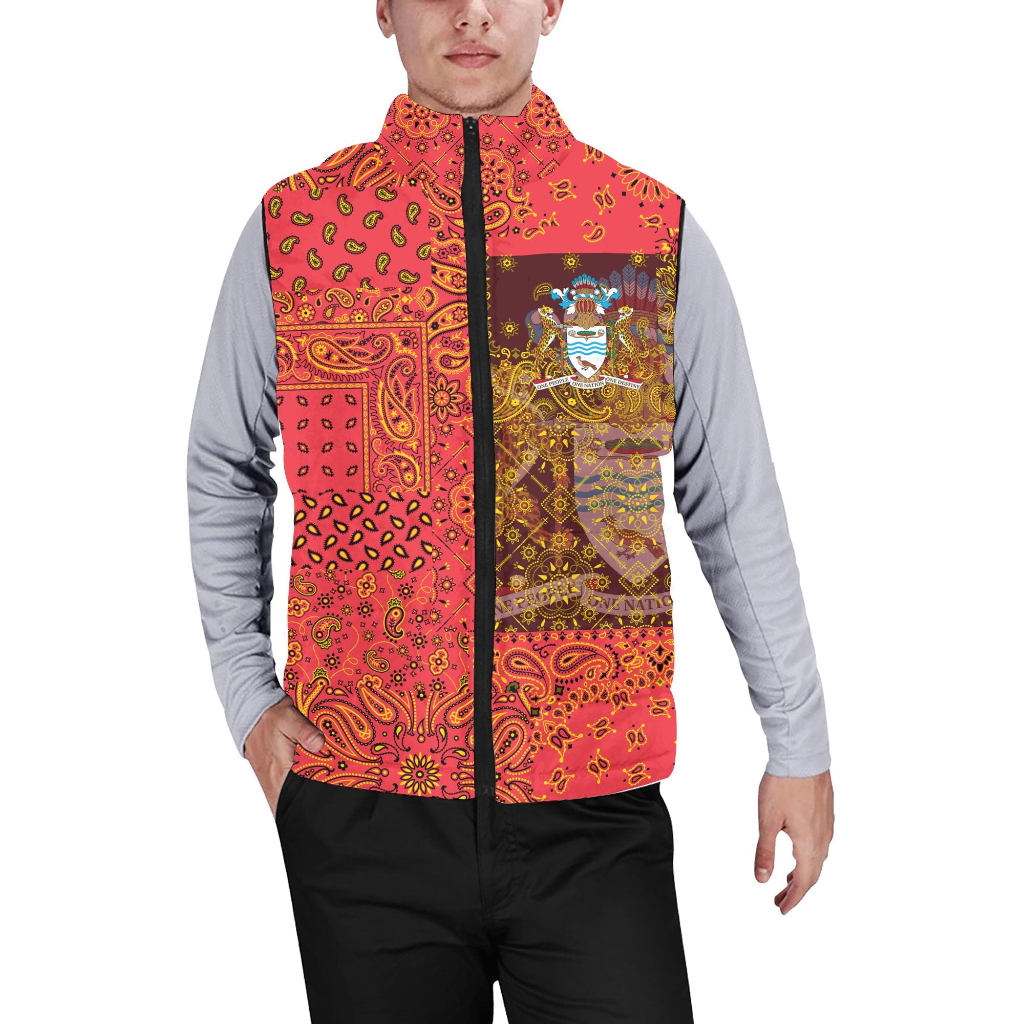 Guyana Men Padded Jacket Vest Paisley Flag And Skull Style 1