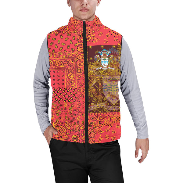 Guyana Men Padded Jacket Vest Paisley Flag And Skull Style 1