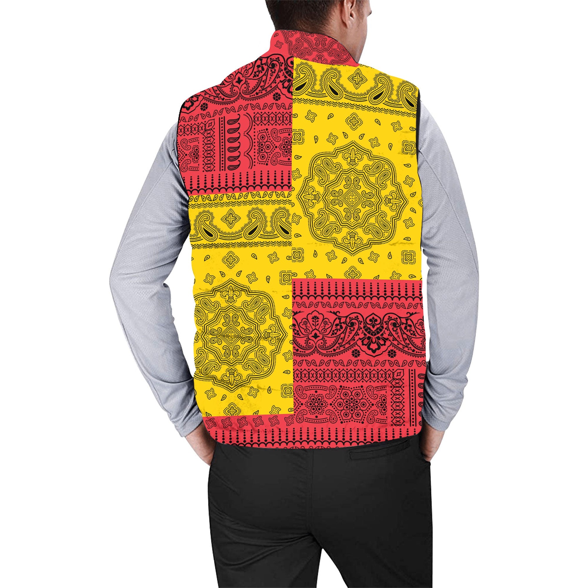 Guyana Men Padded Jacket Vest Flag And Paisley Basic Style 2