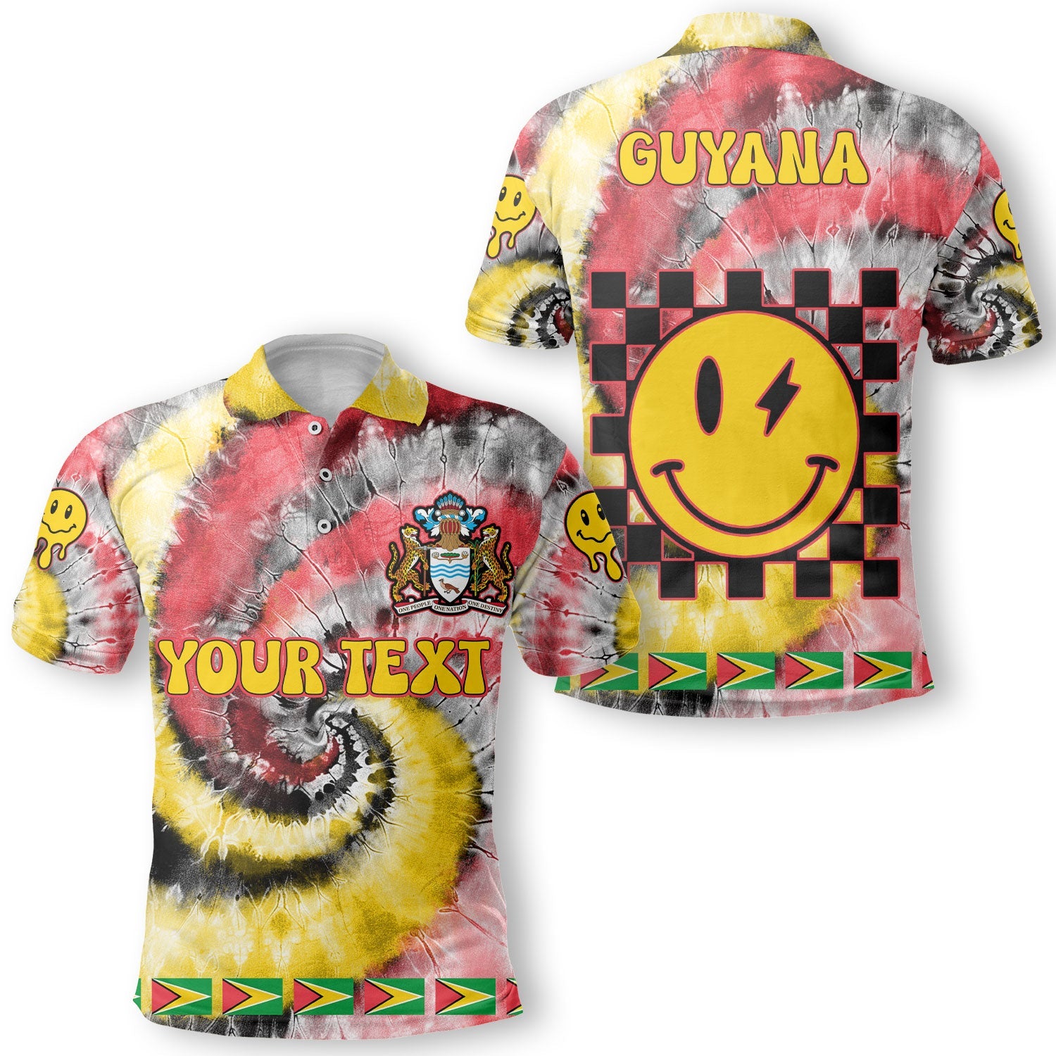 Guyana Polo Shirt Custom Tie Dye Style 1