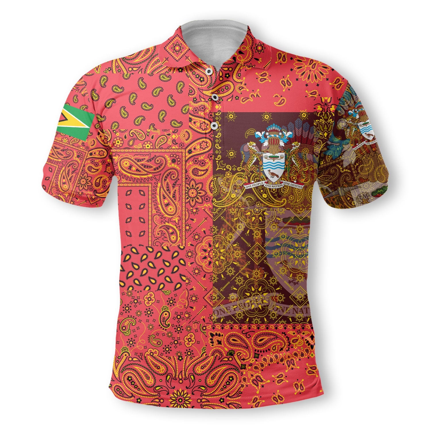 Guyana Polo Shirt Paisley Flag And Skull Style 2