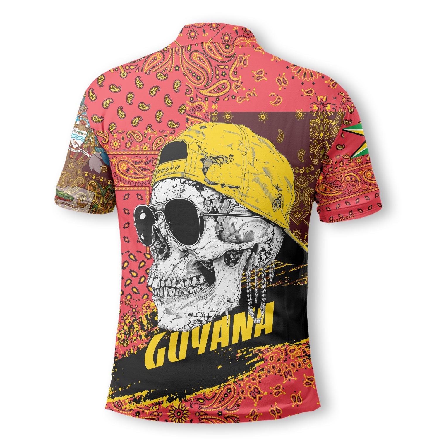 Guyana Polo Shirt Paisley Flag And Skull Style 3