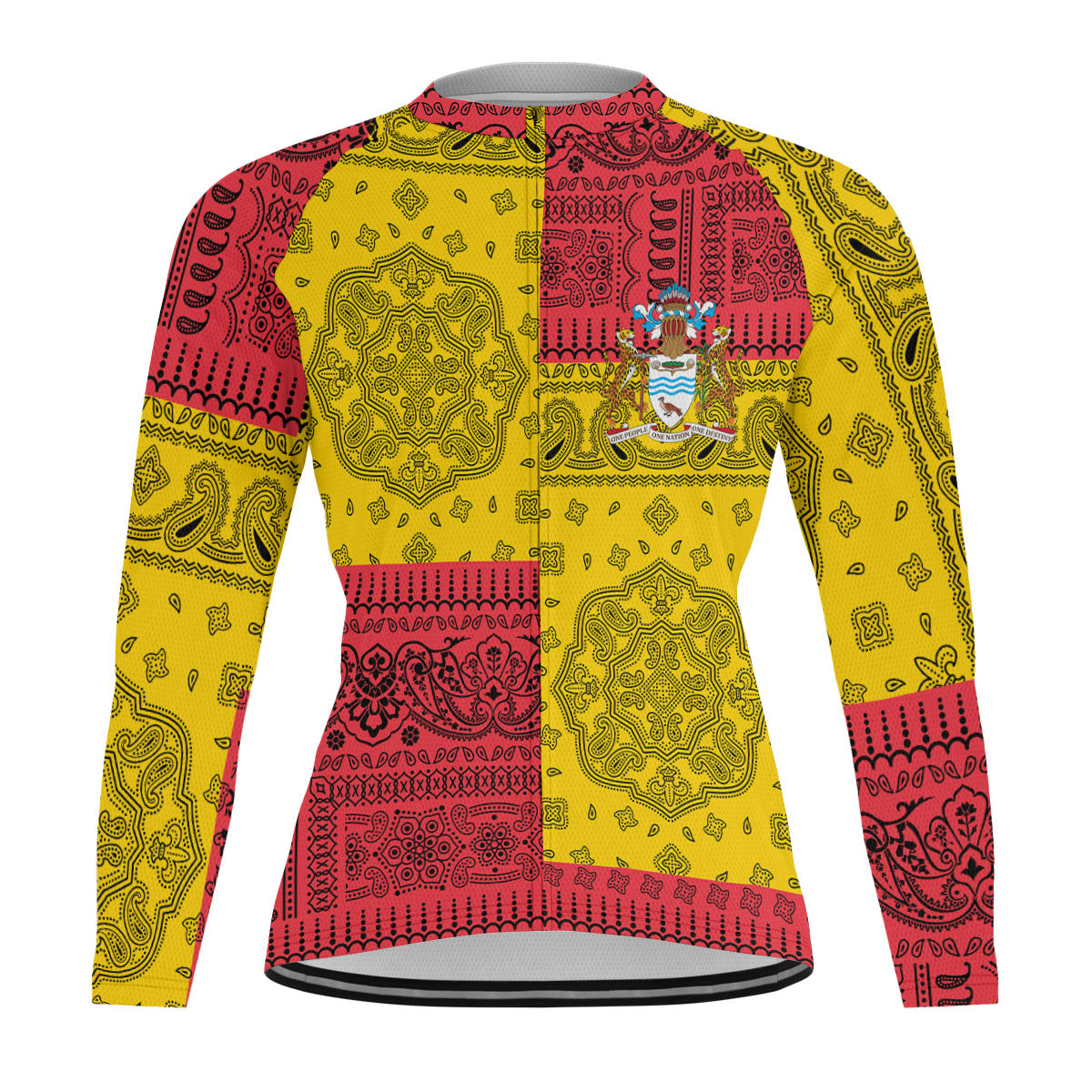 Guyana Raglan Men Cycling Jersey Long Sleeve Flag And Paisley Basic Style 1