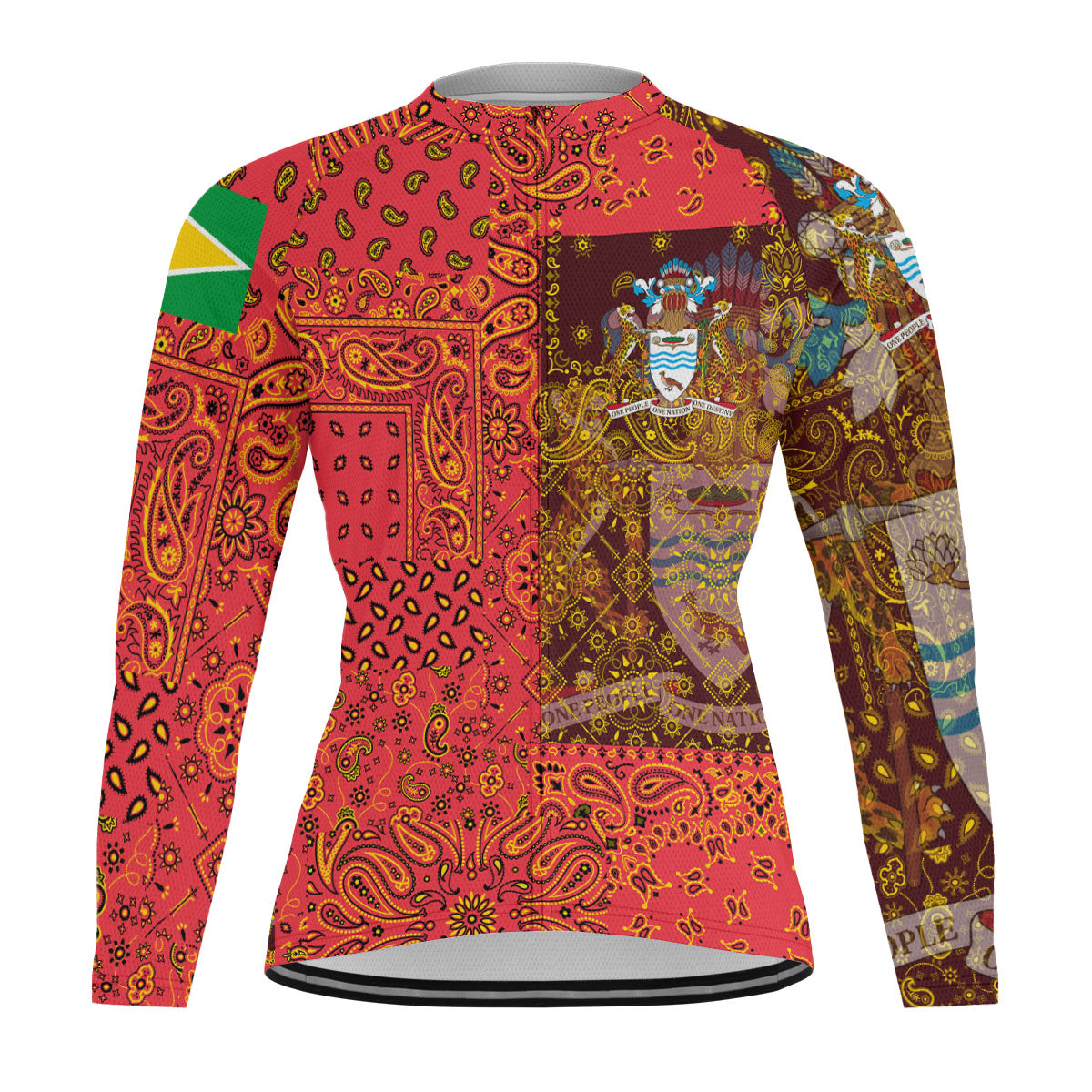 Guyana Raglan Men Cycling Jersey Long Sleeve Paisley Flag And Skull Style 1