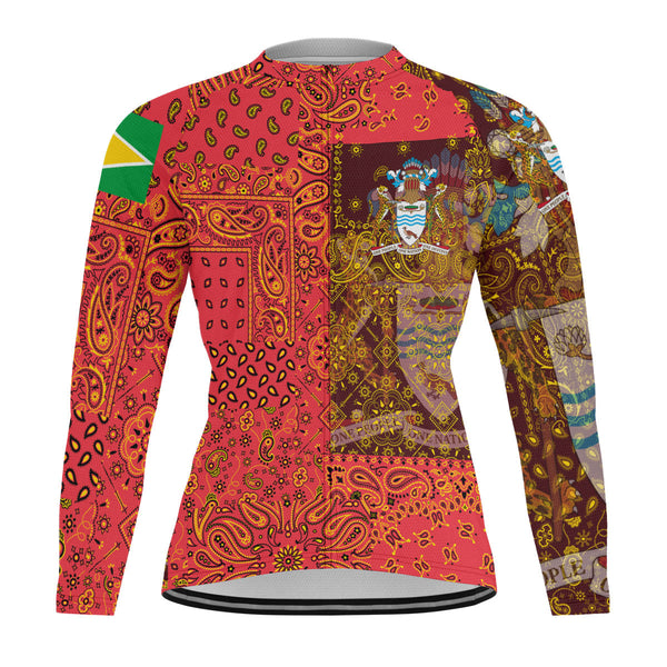 Guyana Raglan Men Cycling Jersey Long Sleeve Paisley Flag And Skull Style 1