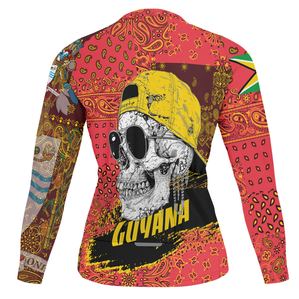 Guyana Raglan Men Cycling Jersey Long Sleeve Paisley Flag And Skull Style 2