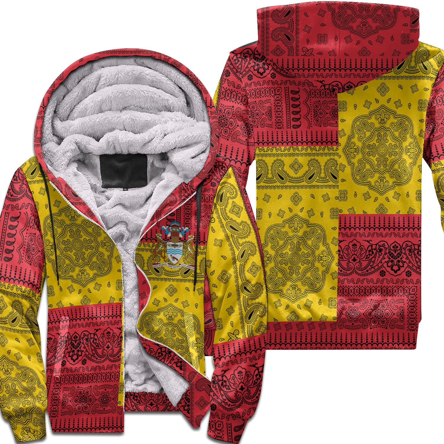 Guyana Sherpa Hoodie Flag And Paisley Basic Style 1