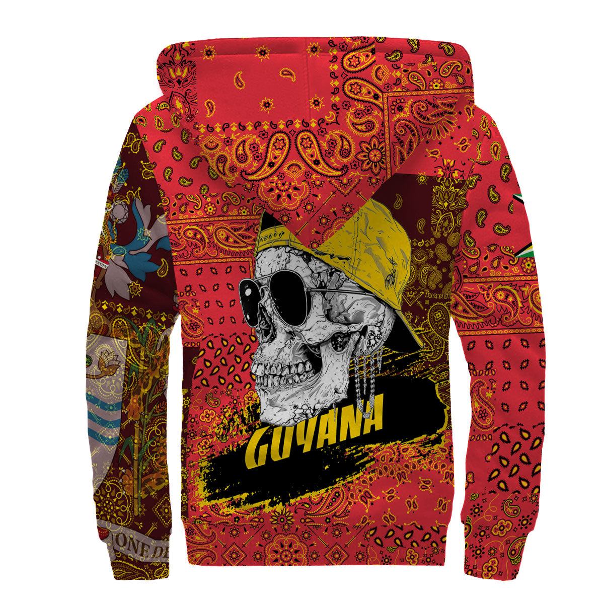 Guyana Sherpa Hoodie Paisley Flag And Skull Style 2