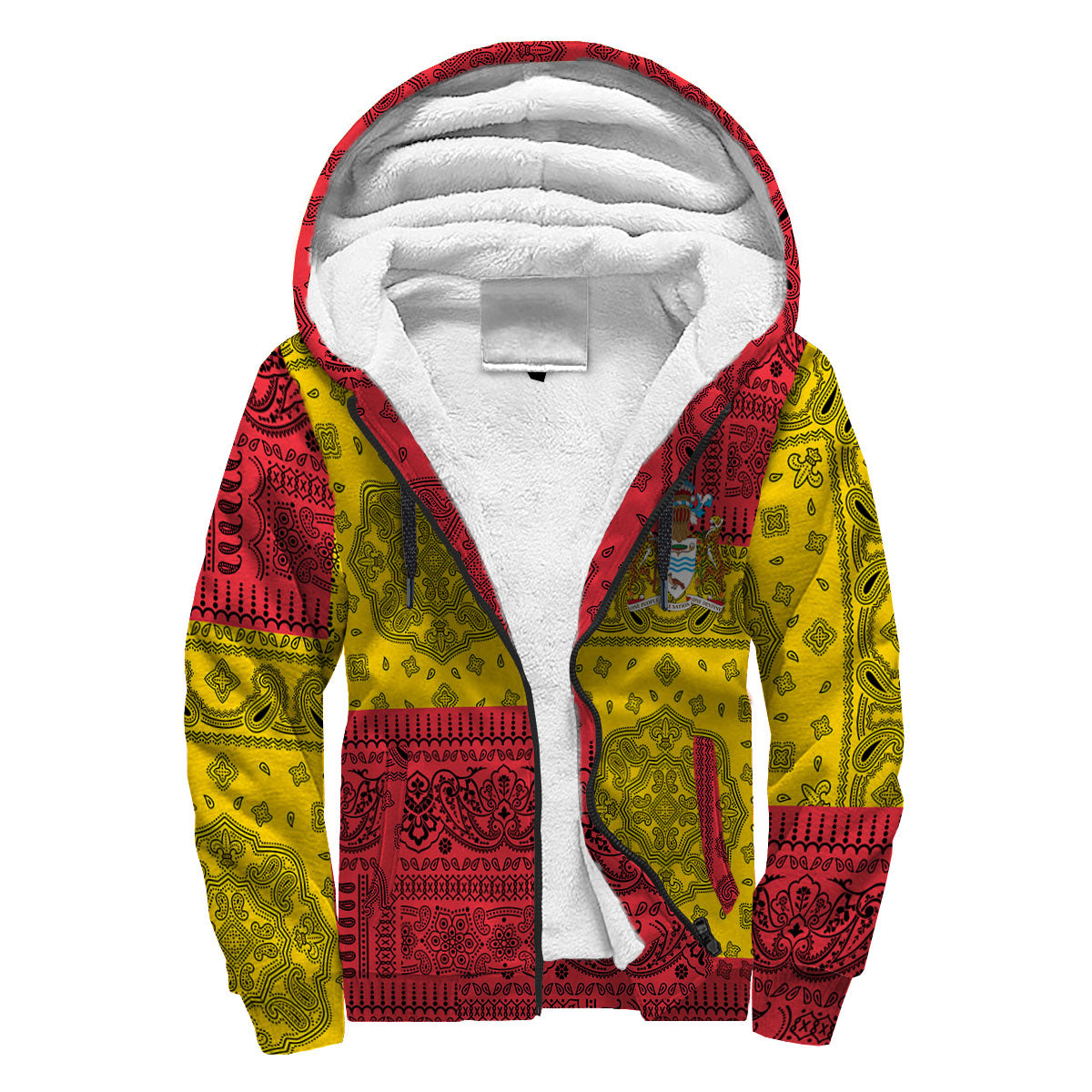 Guyana Sherpa Hoodie Flag And Paisley Basic Style 3