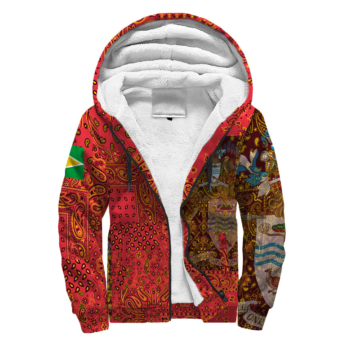 Guyana Sherpa Hoodie Paisley Flag And Skull Style 3