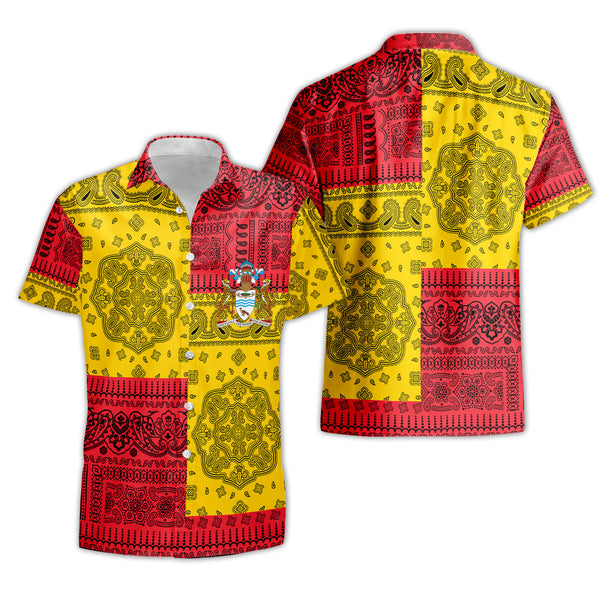 Guyana Short Sleeve Shirt Flag And Paisley Basic Style 1