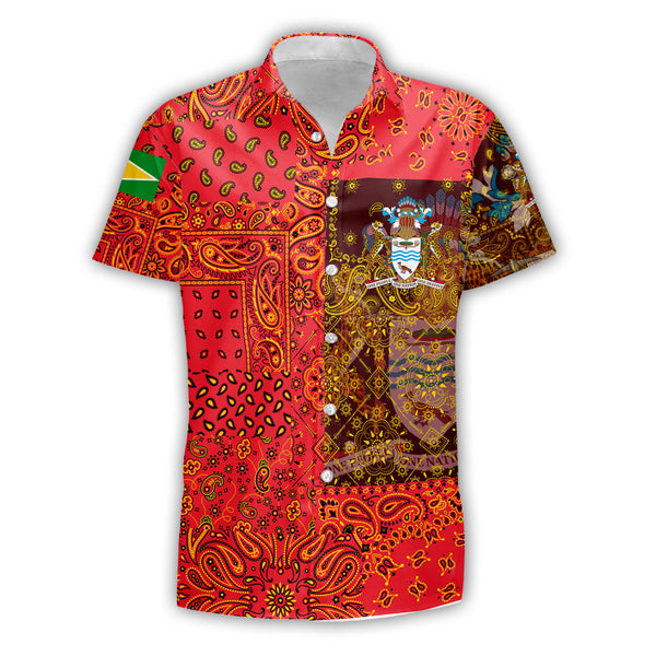 Guyana Short Sleeve Shirt Paisley Flag And Skull Style 1