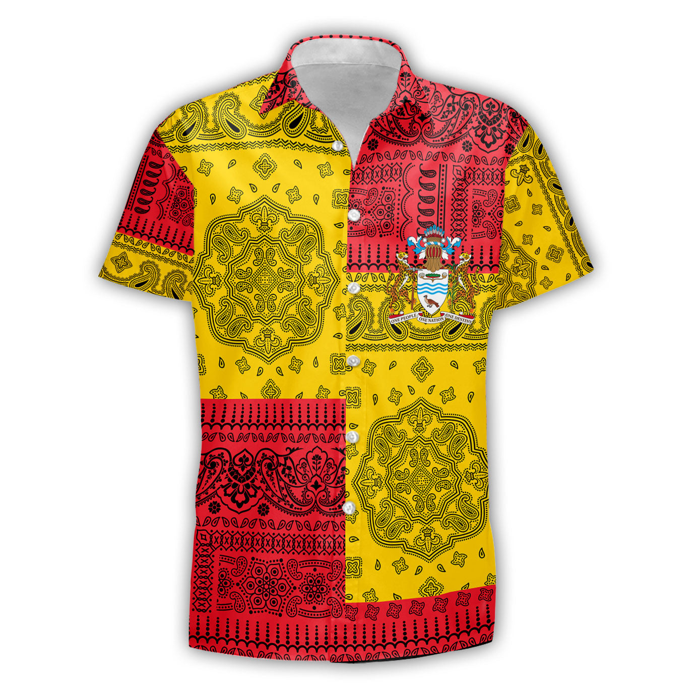 Guyana Short Sleeve Shirt Flag And Paisley Basic Style 2