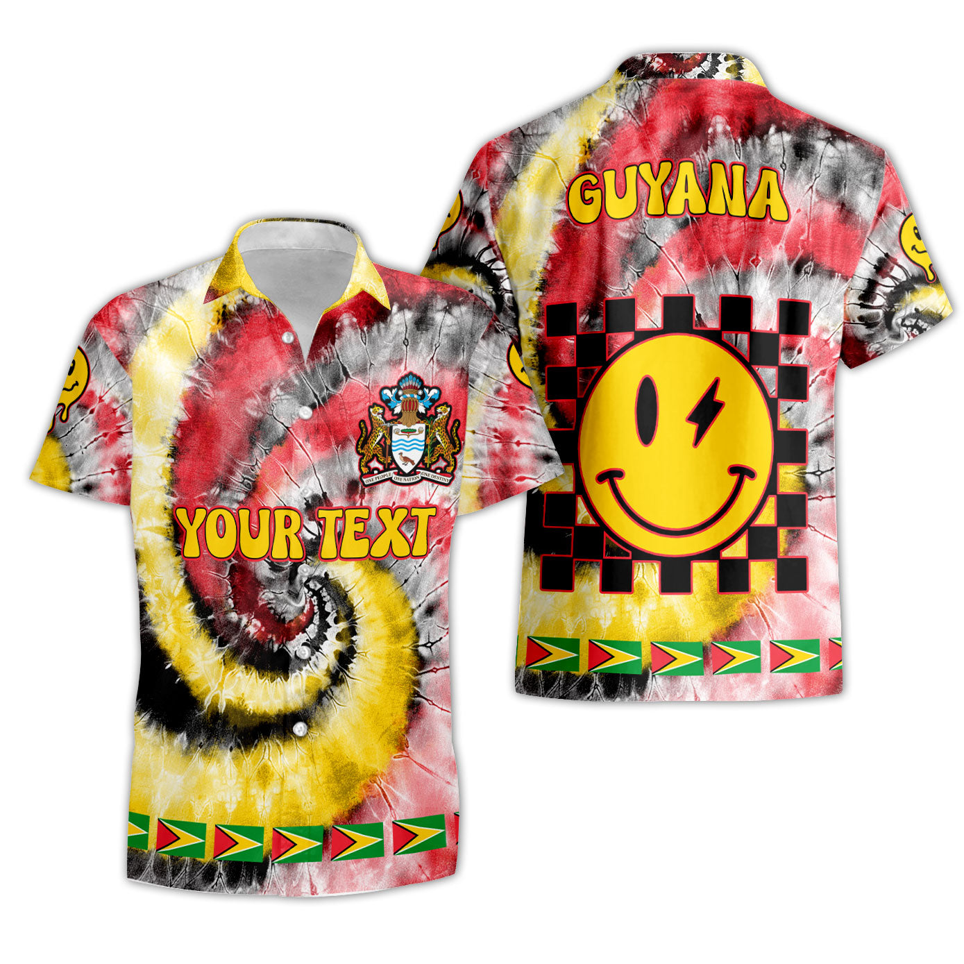 Guyana Short Sleeve Shirt Custom Tie Dye Style 3